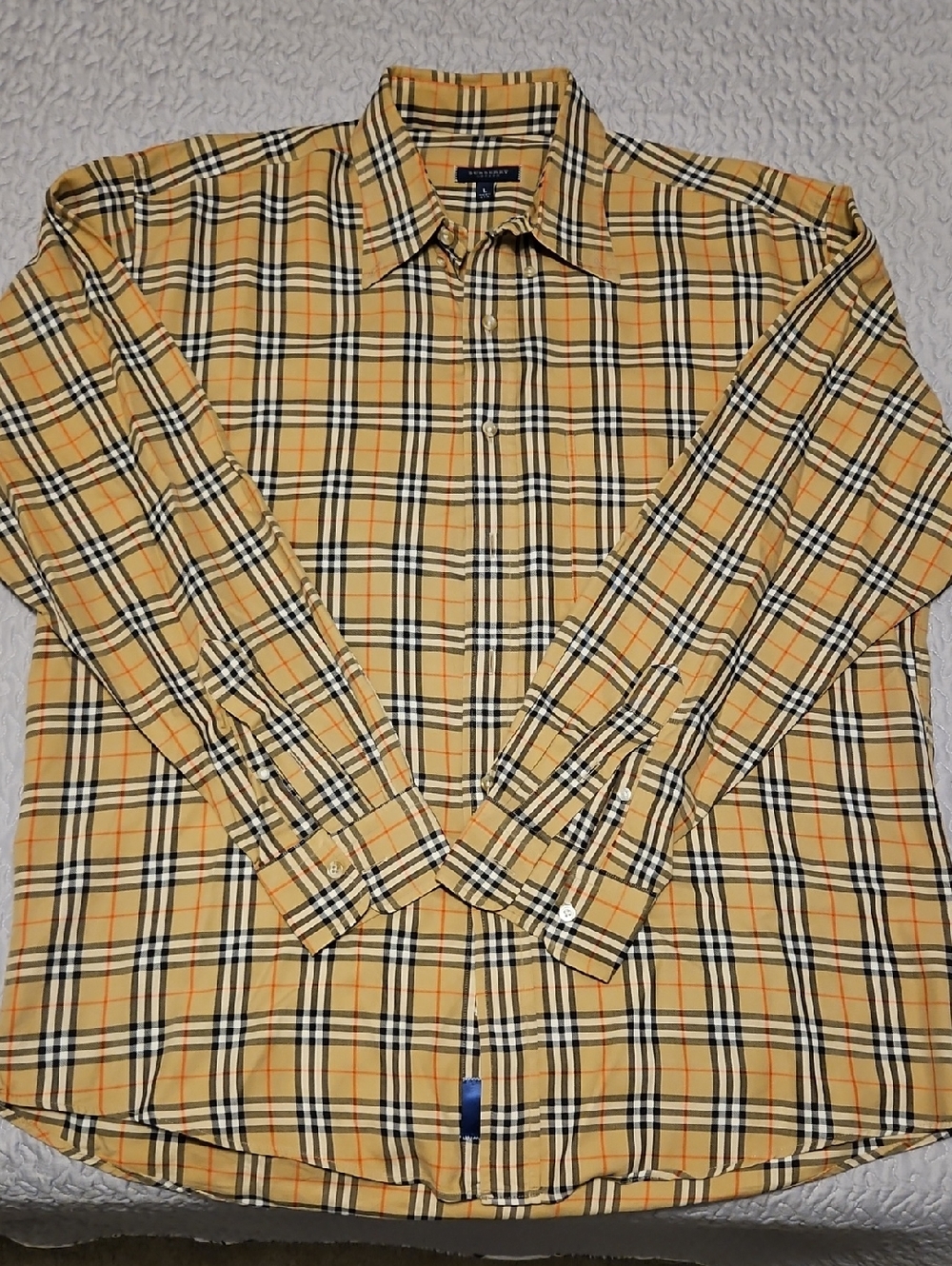 BURBERRY NOVA PLAID CHECKED KHAKI ONE POCKET DRESS SHIRT. SIZE LARGE